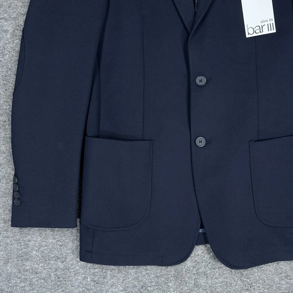 Bar III Sport Coat Mens 40L Navy Blue Slim Fit Knit Stretch Two-Button MSRP $295 - Picture 4 of 16